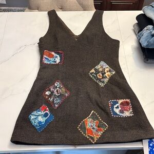 Cider Brown Patchwork Mini Dress